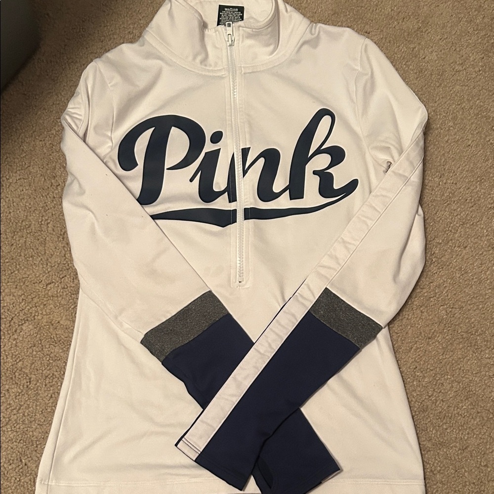 PINK Victoria's Secret White and Navy Pullover